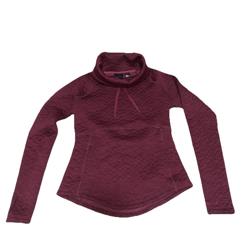 Marmot Annie Pullover Sweater Womens XS Cowl Neck Quilted Burgundy Outdoors Logo